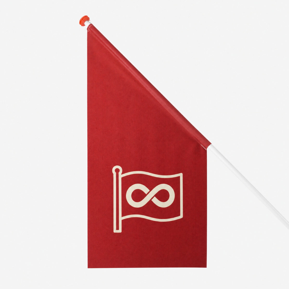 Drapeau kiosque avec votre propre design vu de côté, avec l'embout orange sur la hampe